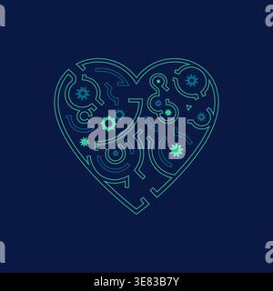 concept of mind complex, graphic of heart shape combined with maze or pinball pattern Stock Vector