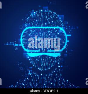 concept of virtual reality technology, graphic of a man shape wearing VR head-mounted with firework effect Stock Vector