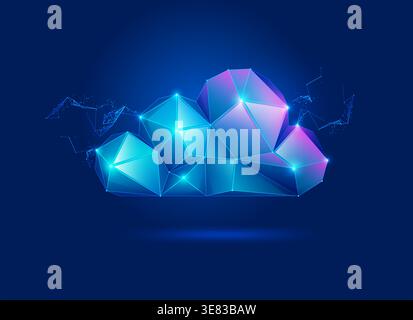 concept of cloud computing technology, graphic of low poly cloud shape with futuristic element Stock Vector