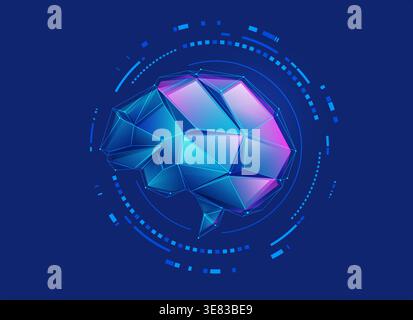 concept of medical neurology or brain analysis, graphic of low poly brain with futuristic element Stock Vector