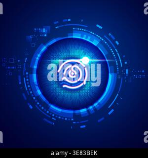 concept of biometrics technology, grpahic of eyeball combined with fingerprint pattern and futuristic element Stock Vector