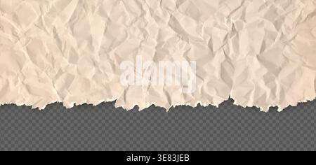 Cardboard horizontal top border with folded and torn paper beige teture ...