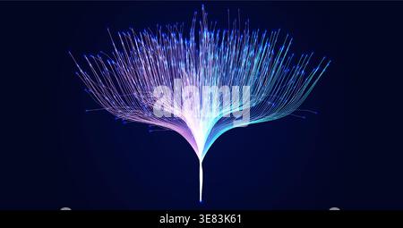 Data Network Tree Information Vertical Stream. AI Digital Flow Blue Wavy Connect Lines Concept Design for Data Science Research, Artificial Stock Vector