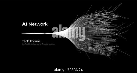 AI network abstract data flow line background, minimal black tech design AI networks visuals for tech forum banners, conference covers, presentations Stock Vector