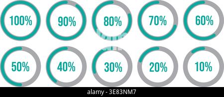 Circular Progress Percentage Infographic. Loading indicator. Progress bar. Circle icons set editable template. segment of hole circle icons 10%to 100% Stock Vector