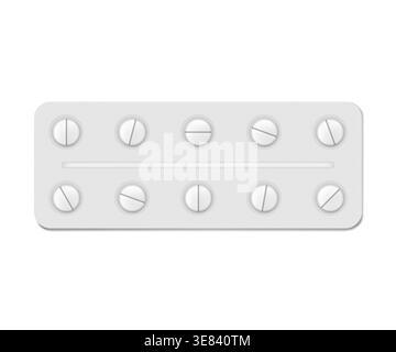 Medical pill blister package, realistic mock-up. 10 medicine tablets per pack, vector template Stock Vector