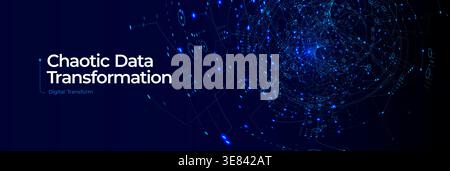 Chaotic Data Transform Datum Network Cyber Security Technology. Digital Transformation Blockchain Ai Cloud Encryption Nodes Circuit Matrix Global Stock Vector