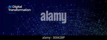 AI Digital Digital Transformation Artificial Intelligence Data Transform Radial Network in Futuristic Cyber Space, Datum Security Technology, Global Stock Vector