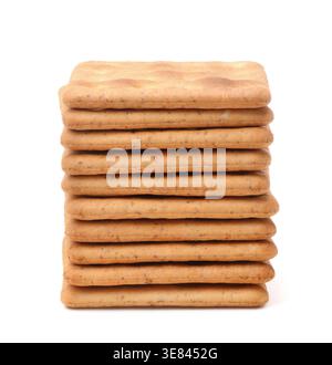 Stack of square wholegrain crackers isolated on white Stock Photo