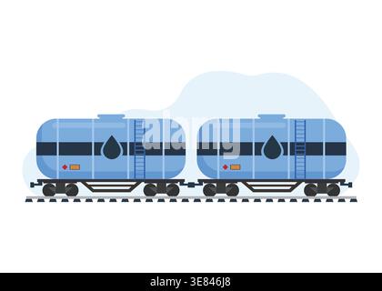 Blue Oil Tanker Train Illustration on Railway Industrial Transport Concept Stock Vector