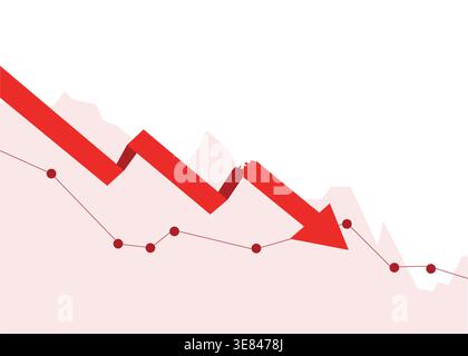 Declining Financial Market Trend with Red Arrow and Falling Data Chart Stock Vector