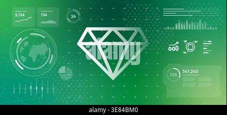 luxury value and premium quality concept featuring a large diamond gemstone icon global growth statistics market analysis and high end investment Stock Vector