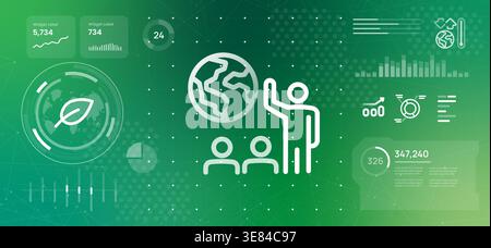 environmental education and global sustainability presentation concept with speaker figure and earth globe icon representing green energy awareness Stock Vector