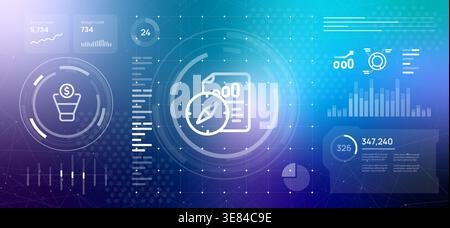 financial guidance and accounting concept showing a compass with a bill and money funnel on digital dashboard interface for strategic investment Stock Vector