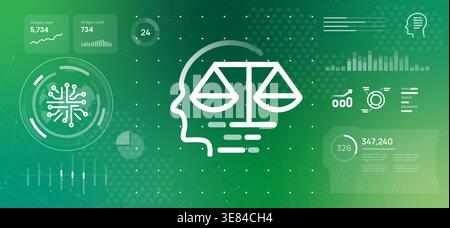 artificial intelligence ethics and legal logic concept with justice scales inside human head representing fair decision making cognitive law Stock Vector