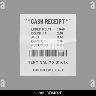 Paper cash receipt with barcode, payment bill Stock Vector