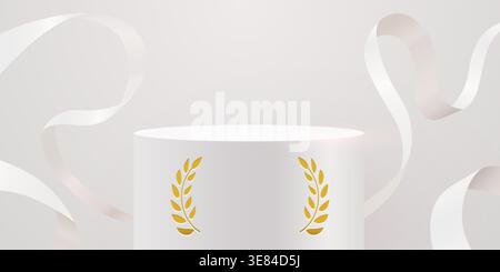 Elegant white podium with a golden laurel wreath. Perfect for product presentation or award ceremony background. Vector illustration Stock Vector