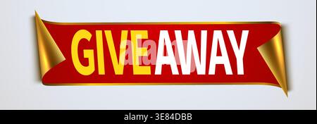 Eye-catching Giveaway banner with a luxurious red and gold scroll design. This elegant illustration is ideal for promotions. Vector illustration. Stock Vector