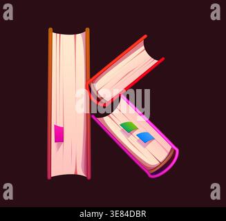 Novel book cartoon kids ABC font letter K Stock Vector