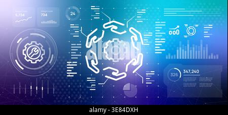 technical support and maintenance dashboard concept with human hands protecting gear and wrench icon representing collaborative engineering solutions Stock Vector