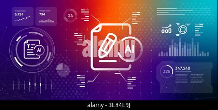 Artificial intelligence writing and content creation concept featuring digital document icon with pencil and AI automated copywriting and smart text Stock Vector