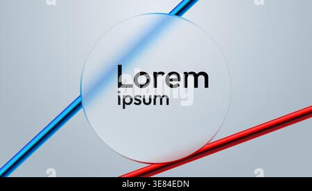 Abstract background with transparent glass circle and dynamic lines. Modern design element for presentations. Vector illustration. Stock Vector