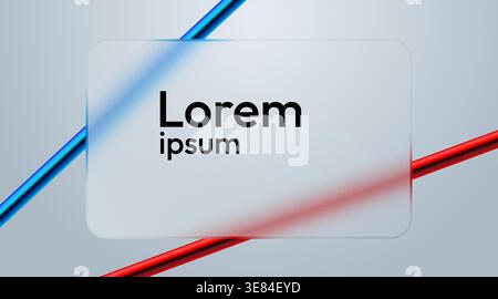 Modern Glassmorphism Frame with Dynamic Blue and Red Lines. Transparent glass effect panel with sample text. Vector illustration. Stock Vector