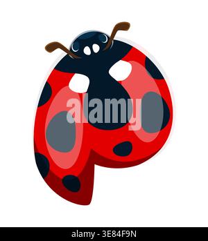 Ladybug beetle font typeset cartoon letter P Stock Vector