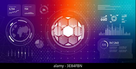 soccer football ball icon with digital data analytics and global performance statistics on futuristic background for professional sports analysis Stock Vector