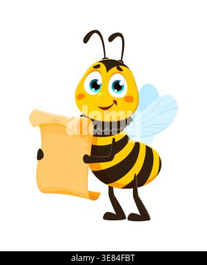 Reading scroll honey bee bug cartoon character Stock Vector