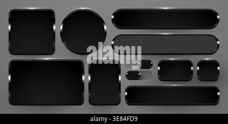 Sleek Black Glossy UI Buttons and Frames Set. Ideal for modern app and web projects. Vector illustration. Stock Vector
