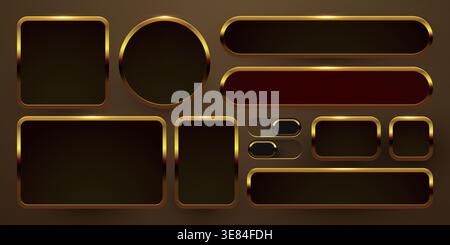 Luxury golden frames and buttons set for web and game design. Elegant UI elements. Vector illustration Stock Vector