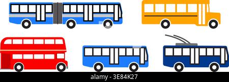 simple passenger bus icon symbol side view color  silhouette set vector illustration on transparent background Stock Vector