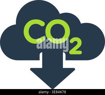 simple lower carbon dioxide footprint cloud with down arrow emissions icon symbol vector isolated on transparent background Stock Vector