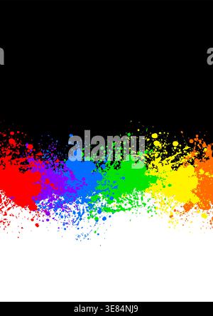 detailed grungy rainbow ink or paint splatter abstract background borders, multiple colors colorful rainbow vector for greeting card Stock Vector
