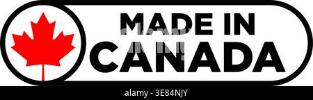 long modern stylish made in canada with maple leaf logo  icon for canadian food or manufactured goods vector isolated on transparent background Stock Vector