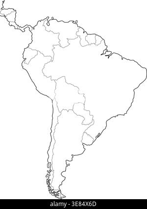 Accurate correct detailed south america american continent map line ...