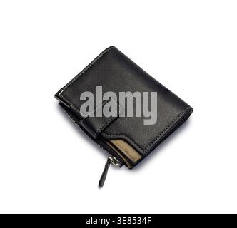 Elegant Black Leather Men's Wallet with Zipper Isolated on White Background Stock Photo
