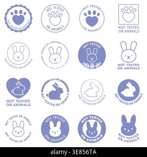 Ethical Cruelty Free Animal Testing Badge Icons with Rabbit, Heart, and Paw Symbols for Organic and Vegan Branding Vector Illustration Stock Vector