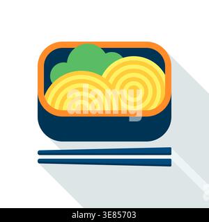 Japanese Bento Box with Ramen Noodles and Vegetables Vector Illustration Stock Vector