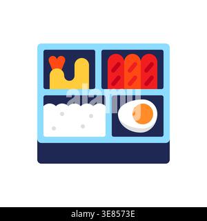 Japanese Bento Box with Rice Fried Shrimp Sausage and Egg Vector Illustration Stock Vector
