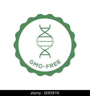 GMO-Free Guarantee Badge in Minimal Green Seal with DNA Helix Icon Outline Vector Illustration Stock Vector