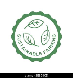 Sustainable Farming Certification Badge in Minimal Green Seal with Leaf and Arrows Icon Vector Illustration Stock Vector