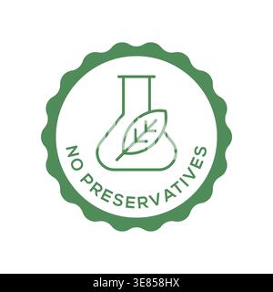 No Preservatives Certification Badge with Test Tube Icon in Green Circular Seal Vector Illustration Stock Vector