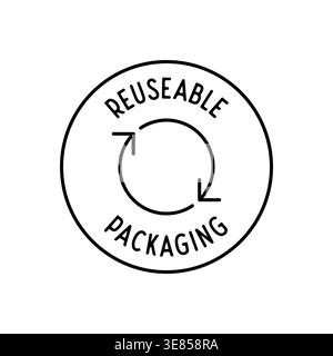 Reusable Packaging Icon with Circular Arrows Symbol in Minimal Outline Style Vector Illustration Stock Vector