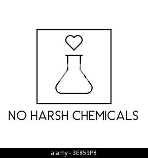 No harsh chemicals eco product badge with laboratory flask and heart Vector Illustration Stock Vector