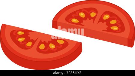 Two fresh red tomato slices of various sizes set. trendy flat style isolated on transparent background. For stickers, menus, posters, recipe guides, cooking blogs, salad illustrations, kitchen decor Stock Vector