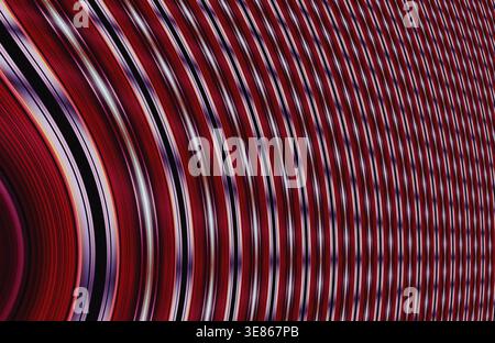 Abstract geometric design with curved, surreal red and purple lines creating a dynamic wave pattern. The vibrant colors and rhythmic forms evoke a sen Stock Photo