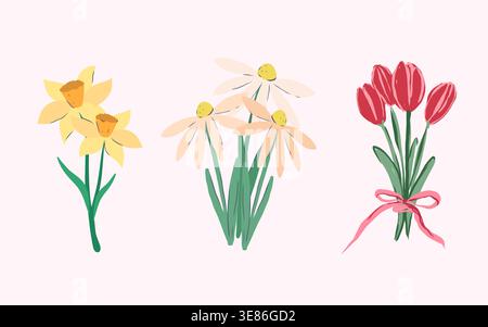 Hand drawn Spring greeting card, banner, cover, poster with hand drawn flowers  Stock Vector