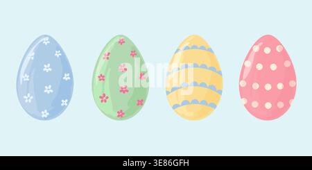 Color Easter eggs on blue background. Pastel colors Stock Vector